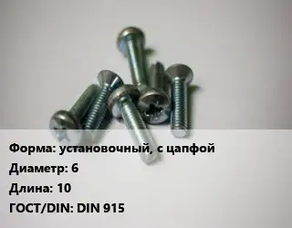 Винт установочный, с цапфой 6х10 DIN 915